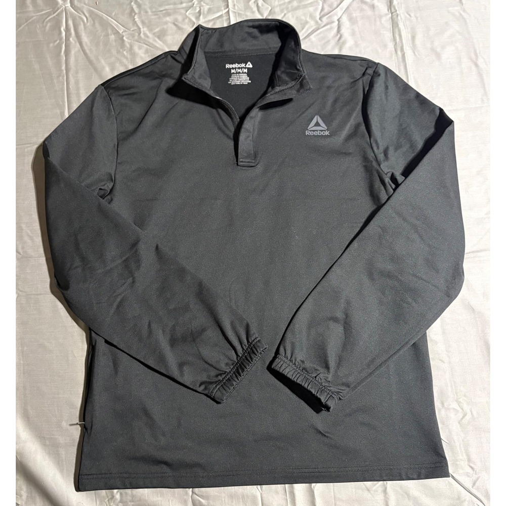Reebok Mens Quarter Zip‎ Mock Neck Pullover Black Slim Fit REM23TL01008 Size M